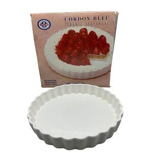 Cordon Bleu 10" Ceramic Quiche Dish White Round Bakeware ripple serveware READ